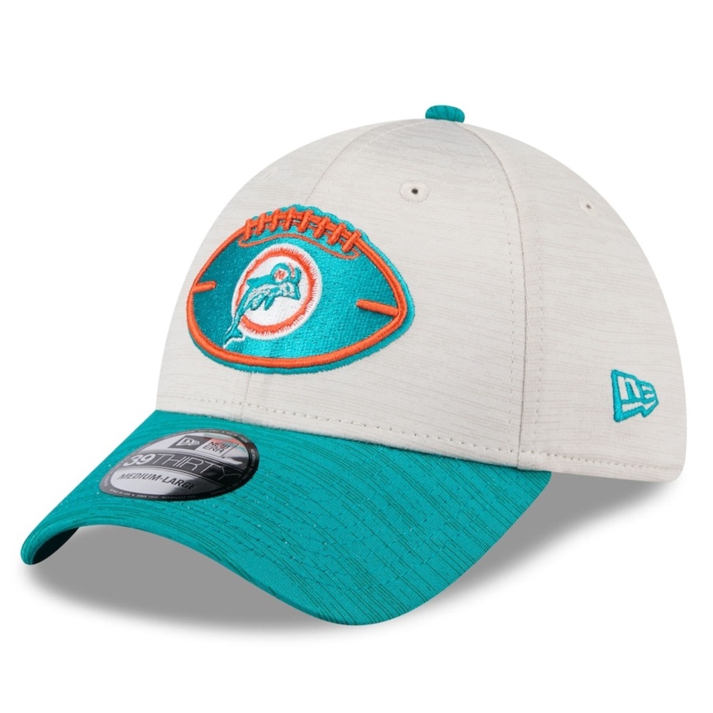 Men's Miami Dolphins New Era Stone/Aqua Sideline Historic Flex Hat M/L‎